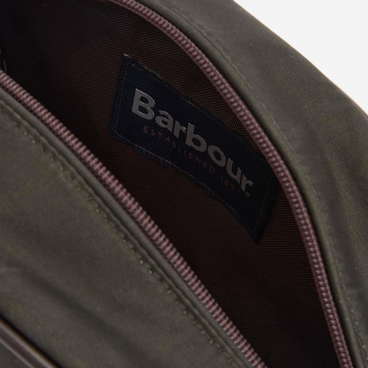 Olive/Beacon Barbour Mens Wax Washbag Open