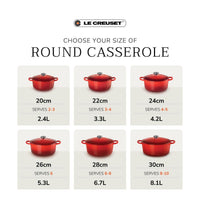 Le Creuset Signature Cast Iron Round Casserole 26cm Lapis Size Guide