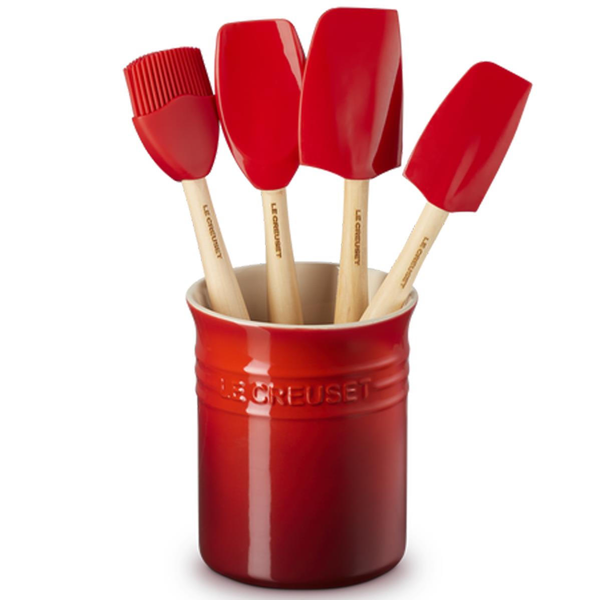 Le Creuset Stoneware Utensil Jar and Set of 4 Spatulas