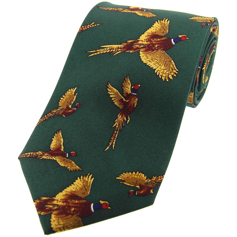 Heritage 1845 Silk Tie Flying Pheasant Green