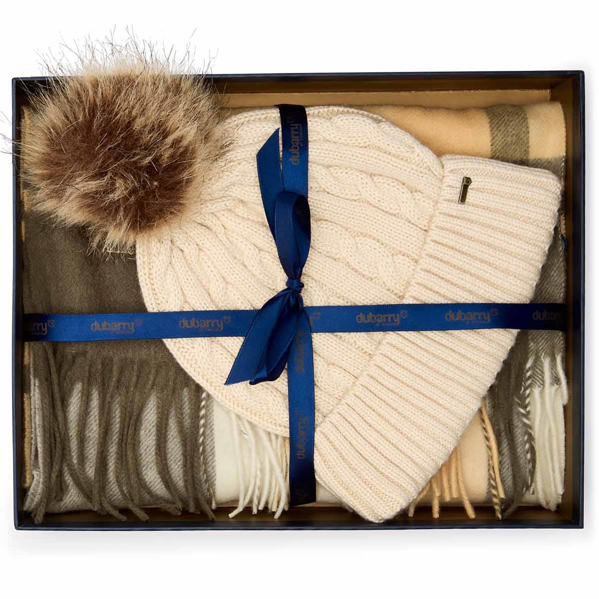Dusky Green Dubarry Womens Foley Hat and Scarf Set Ribbon Detail