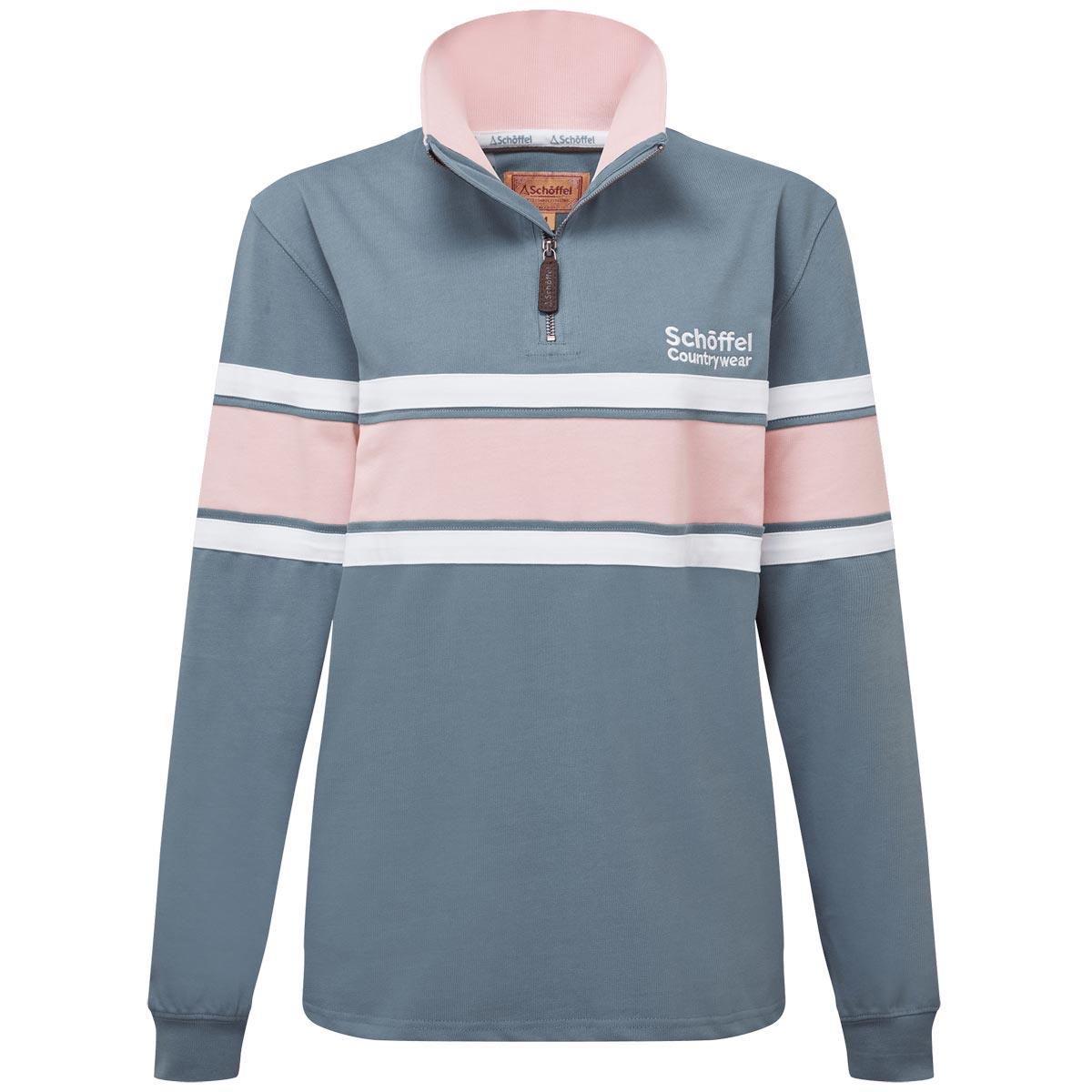 Dark Pigeon Blue/Chalky Coral Schoffel Womens Exmouth Heritage 1/4 Zip Sweatshirt