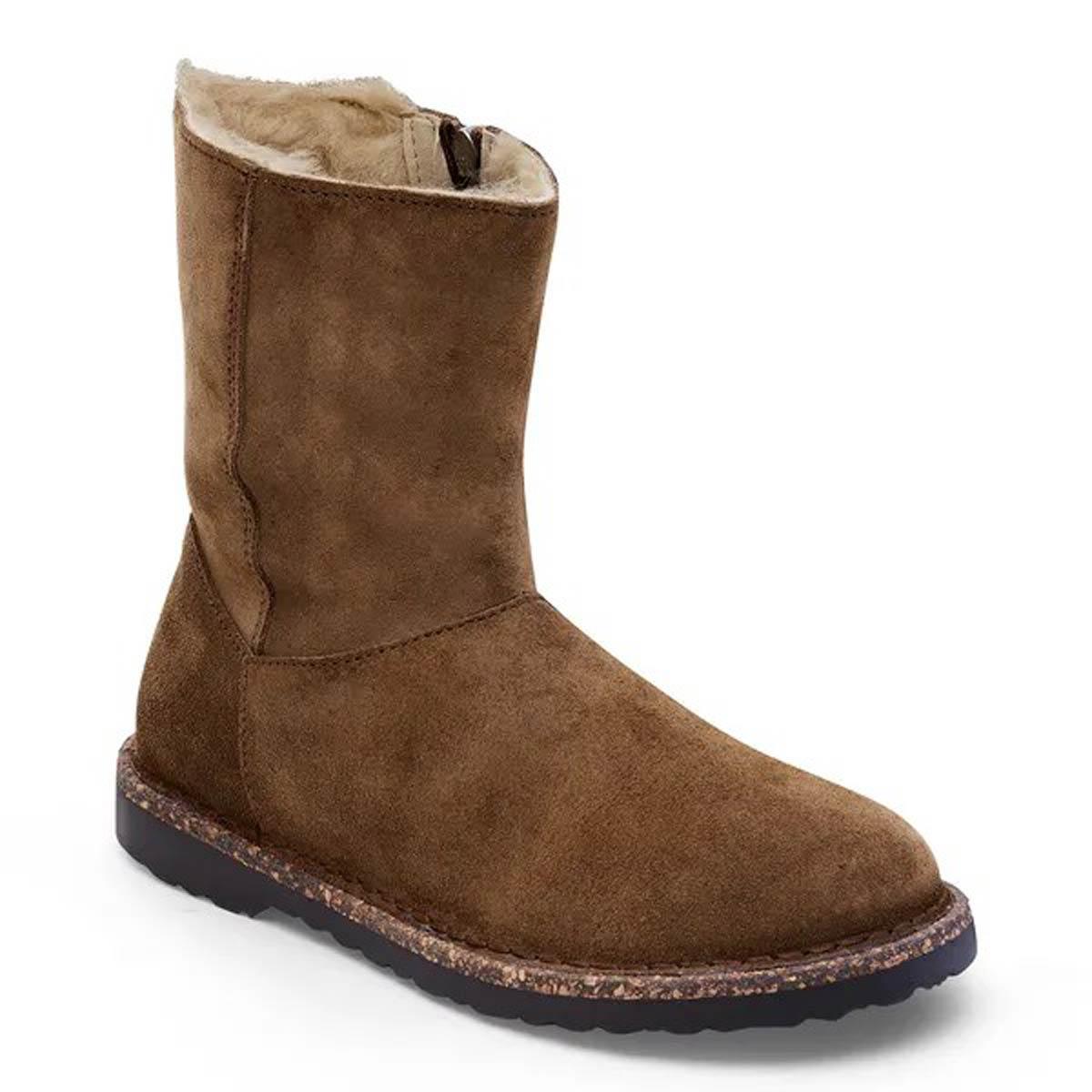 Dark Tea Birkenstock Womens Uppsala Zip Shearling Suede Leather Boots