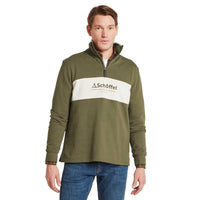 Dark Khaki Green Schoffel Mens Trencrom 1/4 Zip Sweatshirt On Model