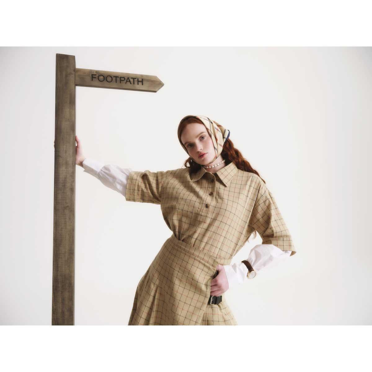 Beige Tattersall Barbour Mackworth Head/Neck Scarf lifestyle3