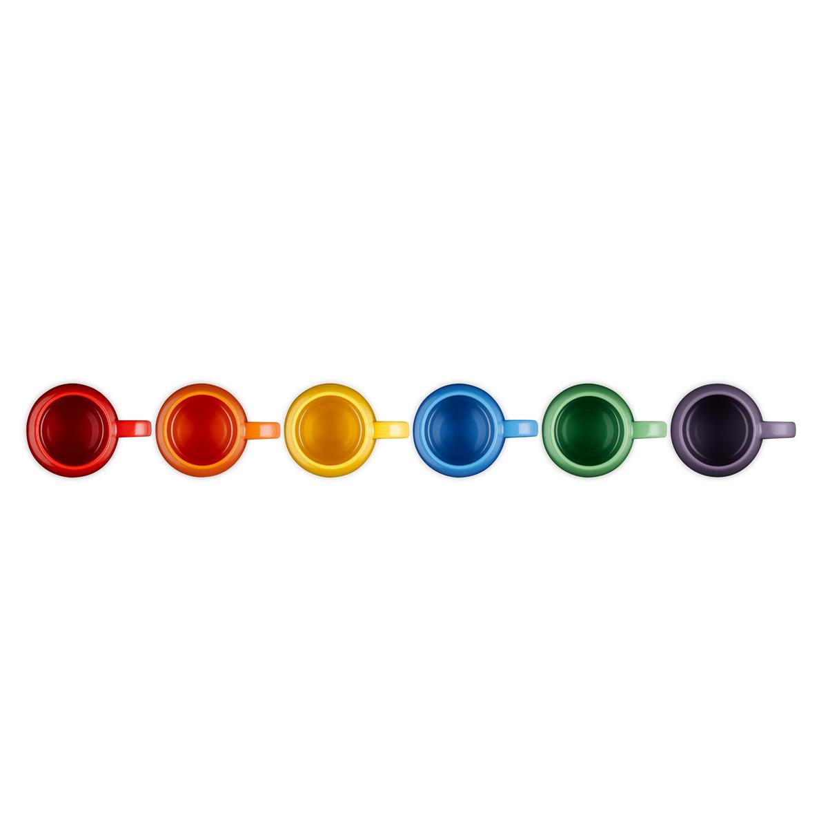 Le Creuset Stoneware Set of 6 Rainbow Coupe Mugs Top View