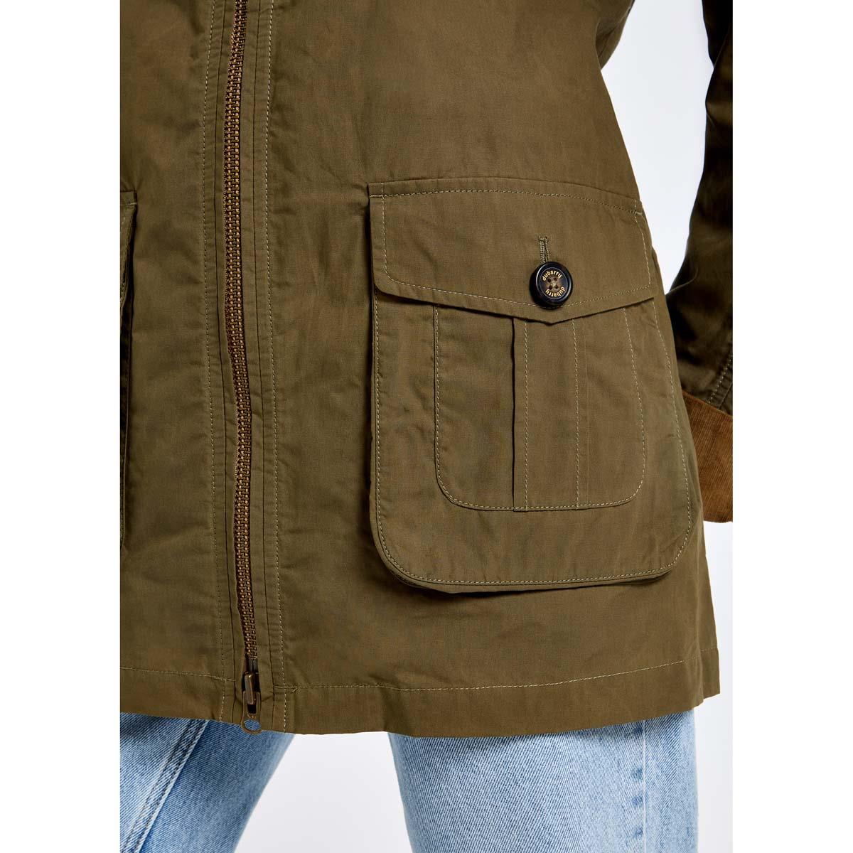 Dusky Green Dubarry Womens Delaney Wax Cotton Utility Jacket Pockets