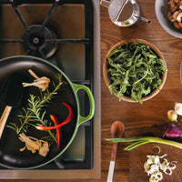 Le Creuset 28cm Cast Iron Frying Pan With Wooden Handle Bamboo Green