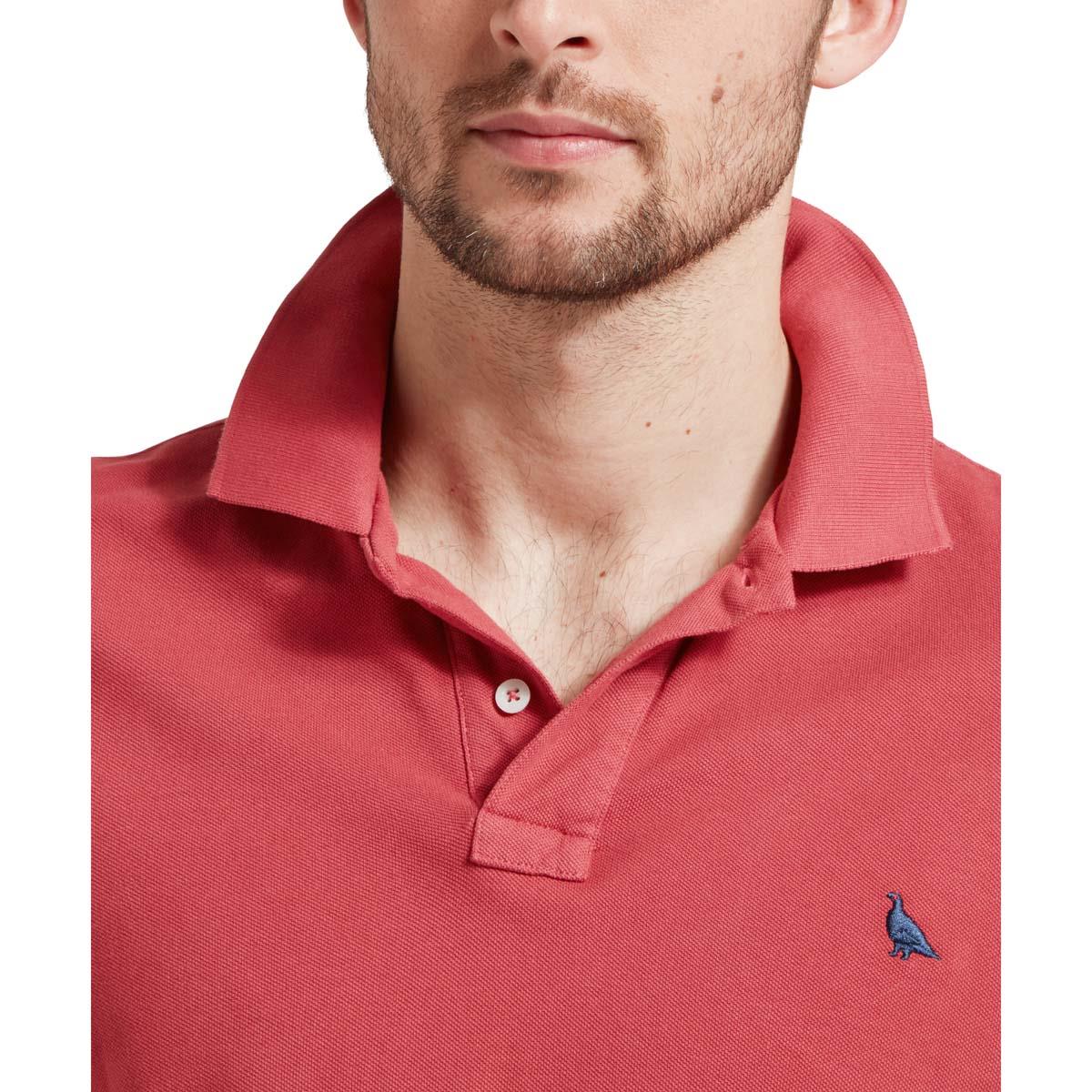 Slate Red Schoffel Mens St Ives Garment Dyed Jersey Polo Shirt COLLAR