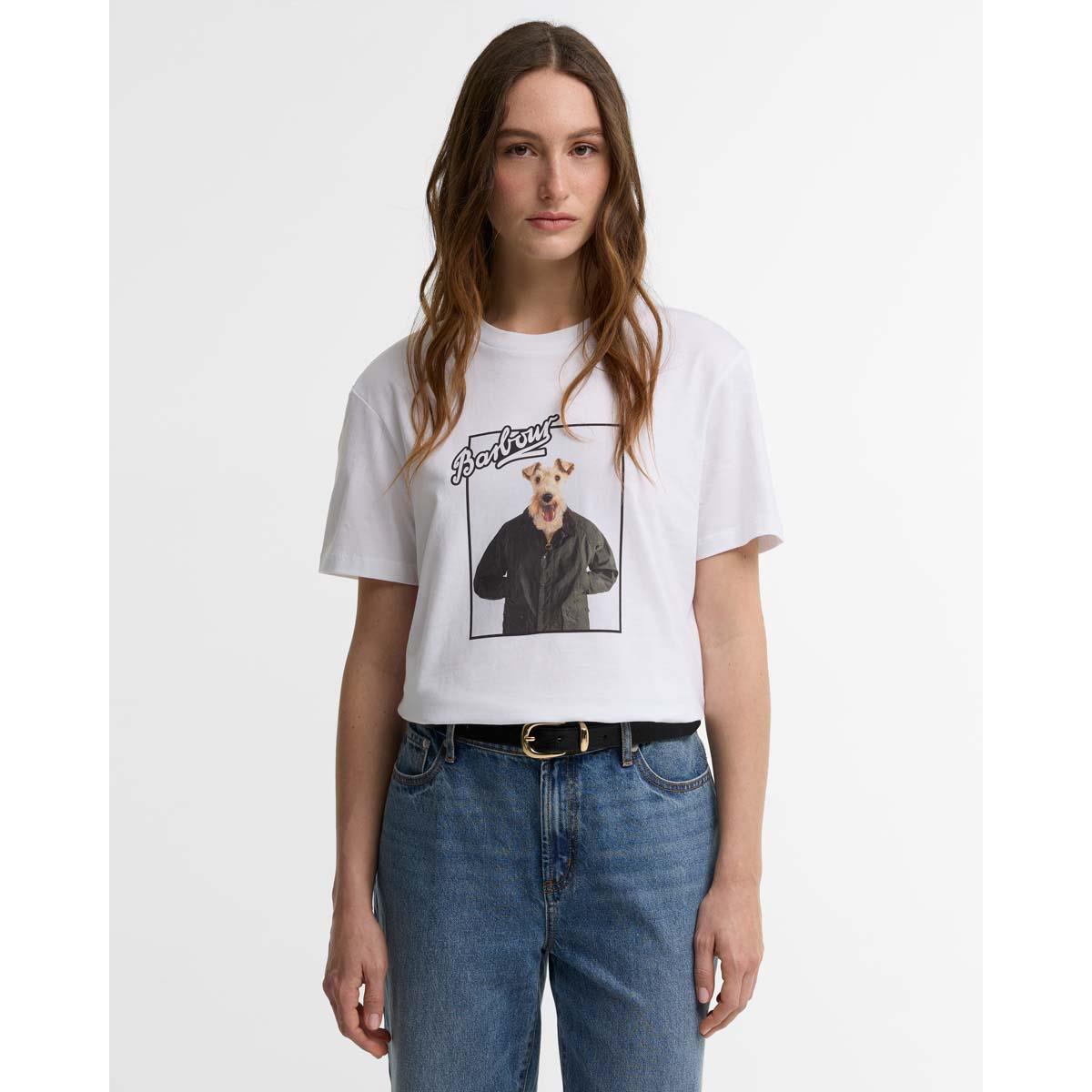 White Barbour Womens Mariana T-Shirt ON MODEL