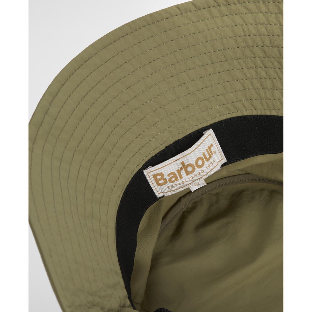 Bleached Olive Barbour Rowane Showerproof Bucket Hat logo