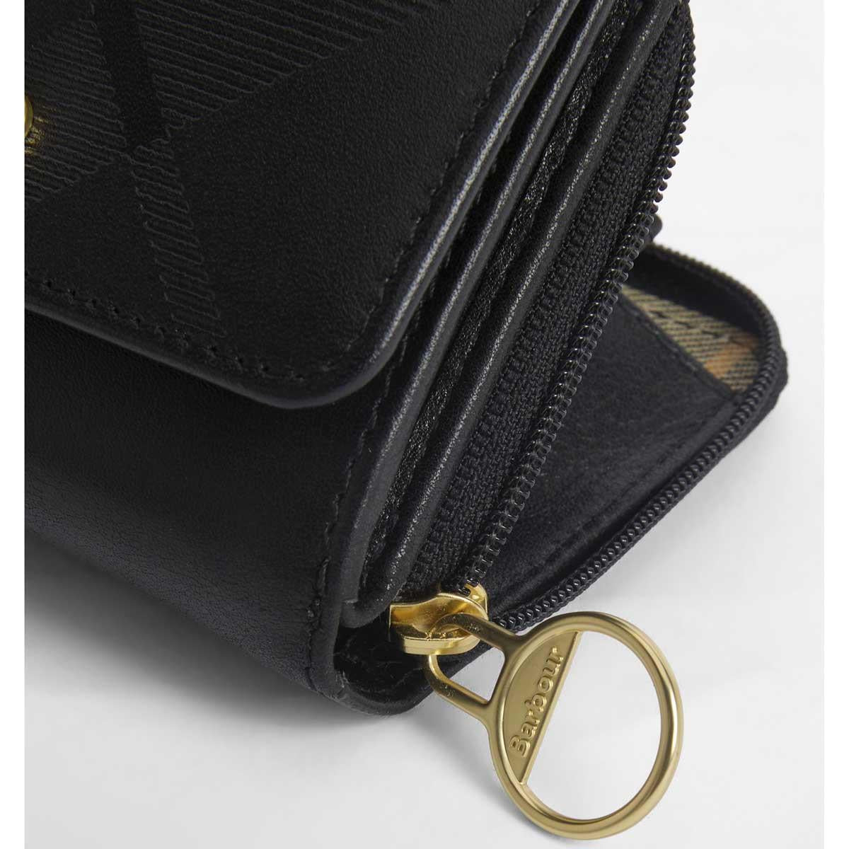 Black/Deboss Tartan Barbour Womens Rosa Deboss Leather French Purse zip