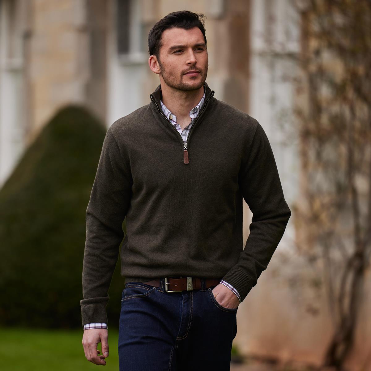 Schoffel Mens Calton Cotton Cashmere 1/4 Zip Jumper