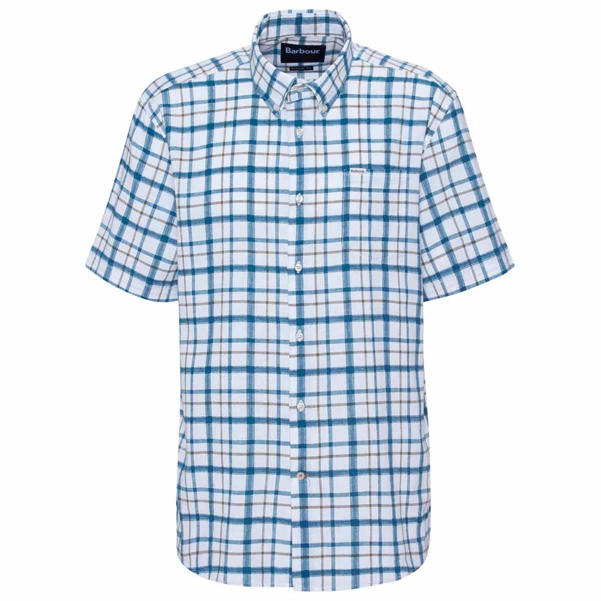 Navy Barbour Mens Glover Short Sleeve Linen Blend Regular Fit Shirt