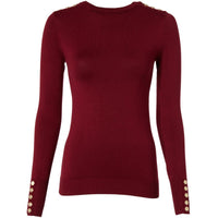 Wine Holland Cooper Womens Buttoned Knit Crew Neck Jumper