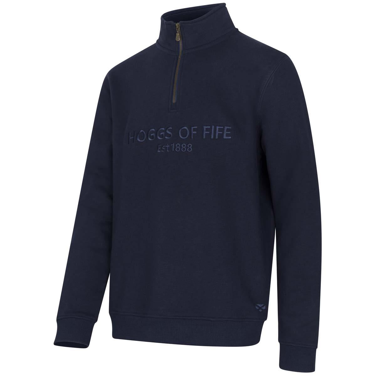 Navy Hoggs Of Fife Mens Galloway 1888 Plain 1/4 Zip Sweatshirt