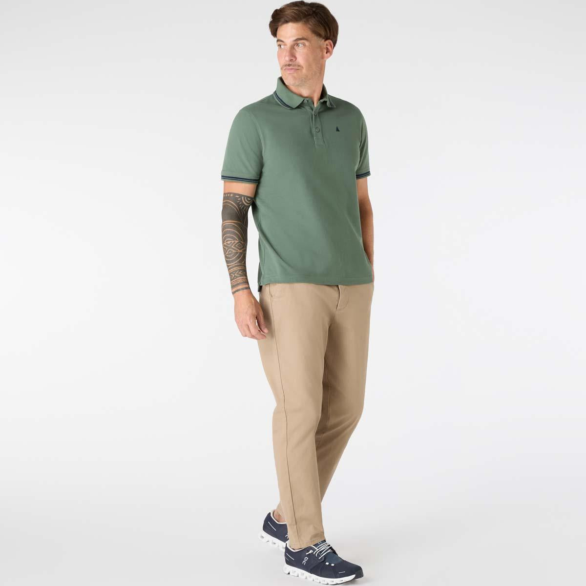Pangea Green Musto Mens Original Tipped Pique Polo on model