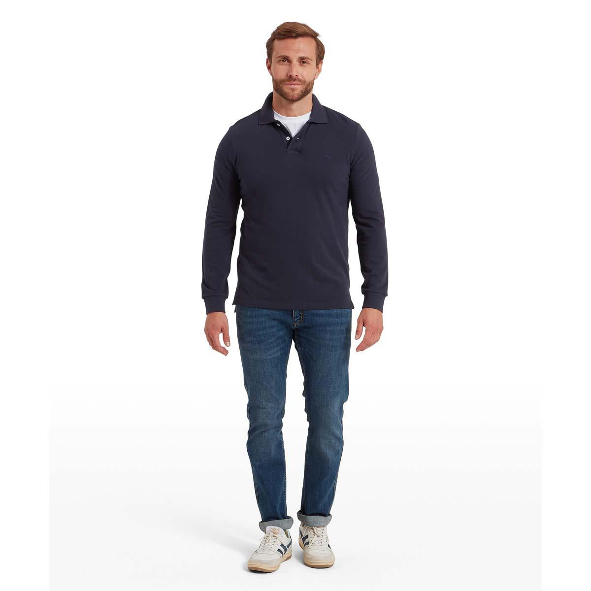 Navy Schoffel Mens St Ives Long Sleeve Polo Shirt ON MODEL