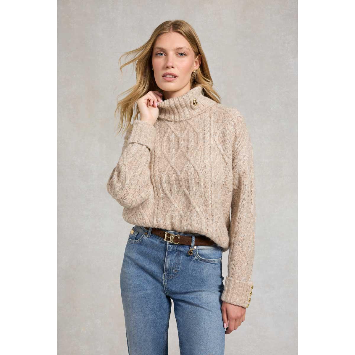 Taupe Holland Cooper Womens Noveli Roll Neck Knit Jumper On Model