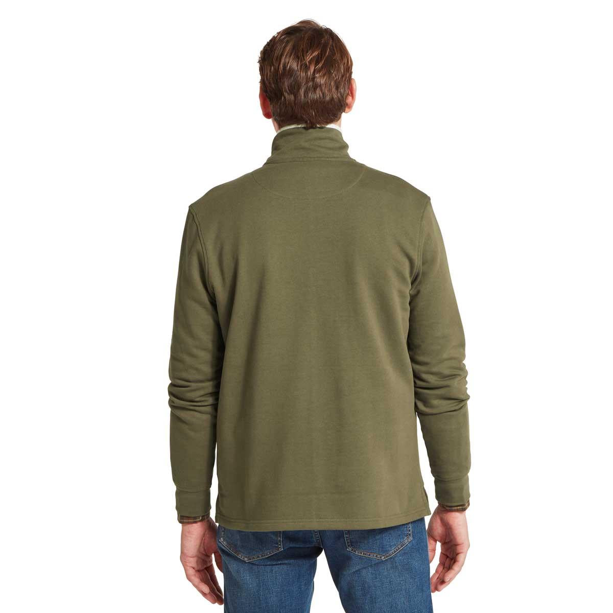 Dark Khaki Green Schoffel Mens Trencrom 1/4 Zip Sweatshirt Back