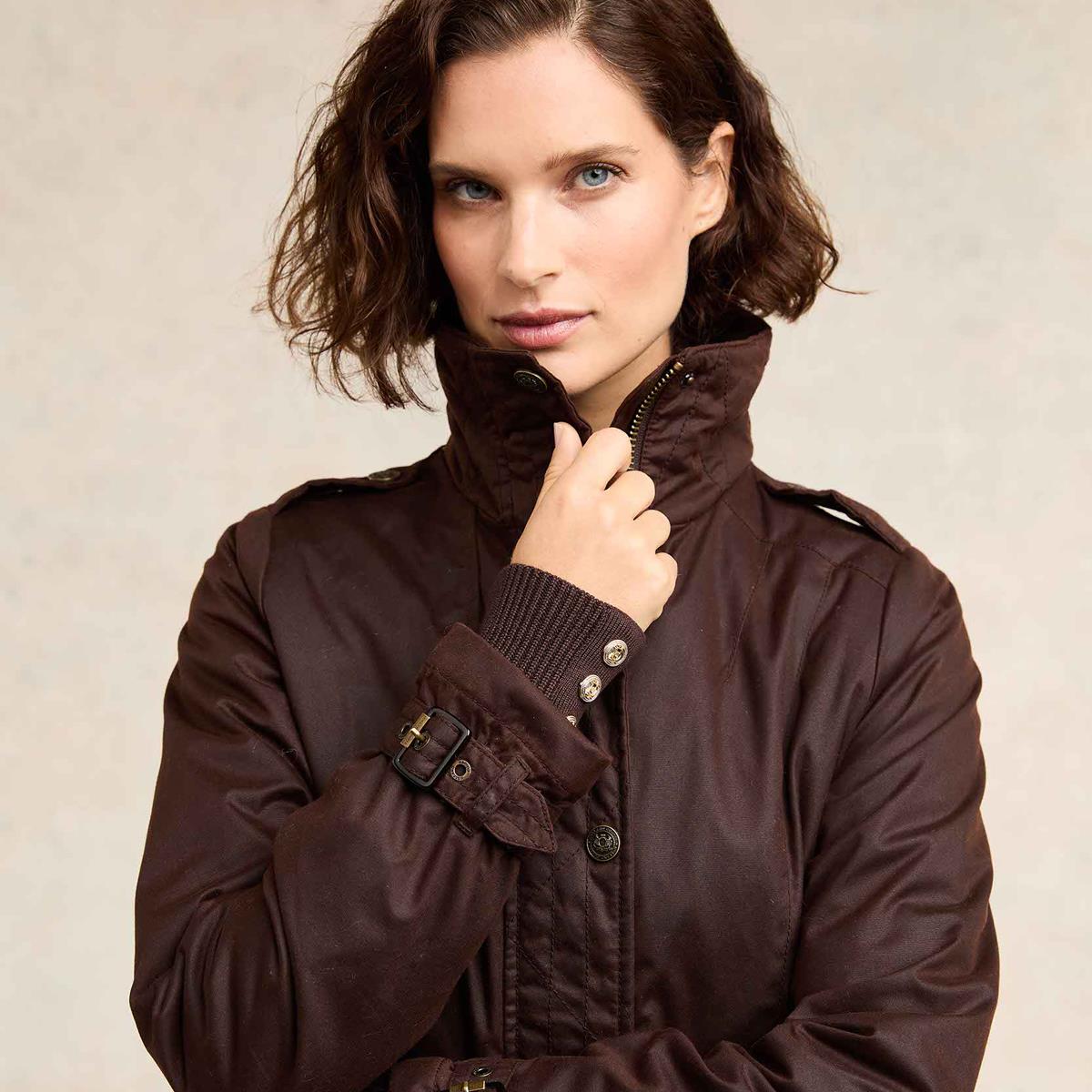 Chocolate Holland Cooper Womens Durham Wax Jacket On Model