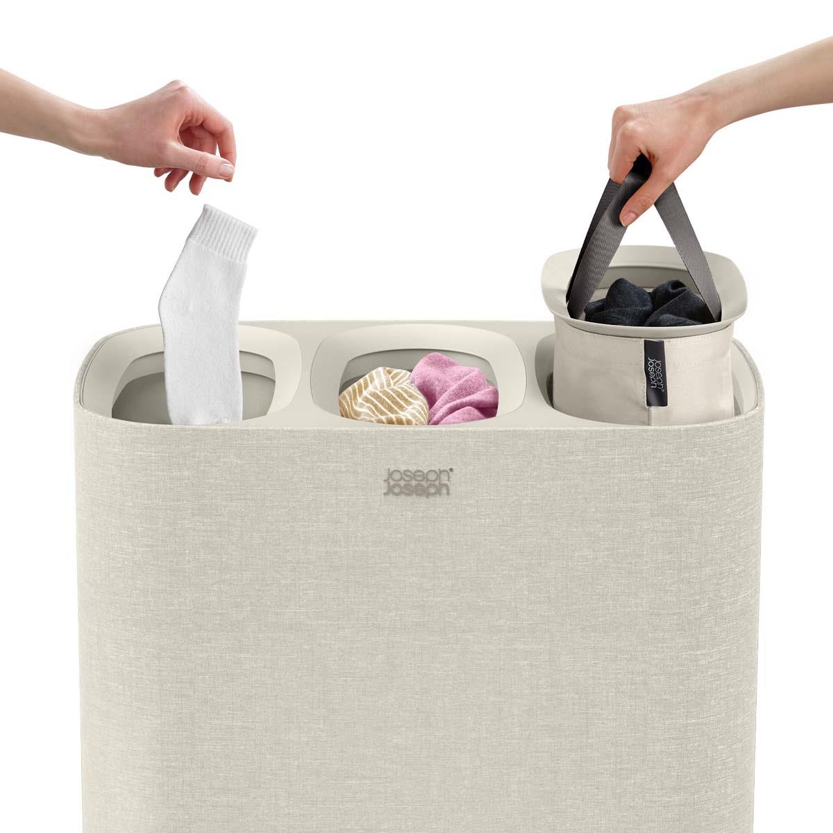 Ecru Joseph Joseph Tota Trio 90-Litre Laundry Separation Basket In Use