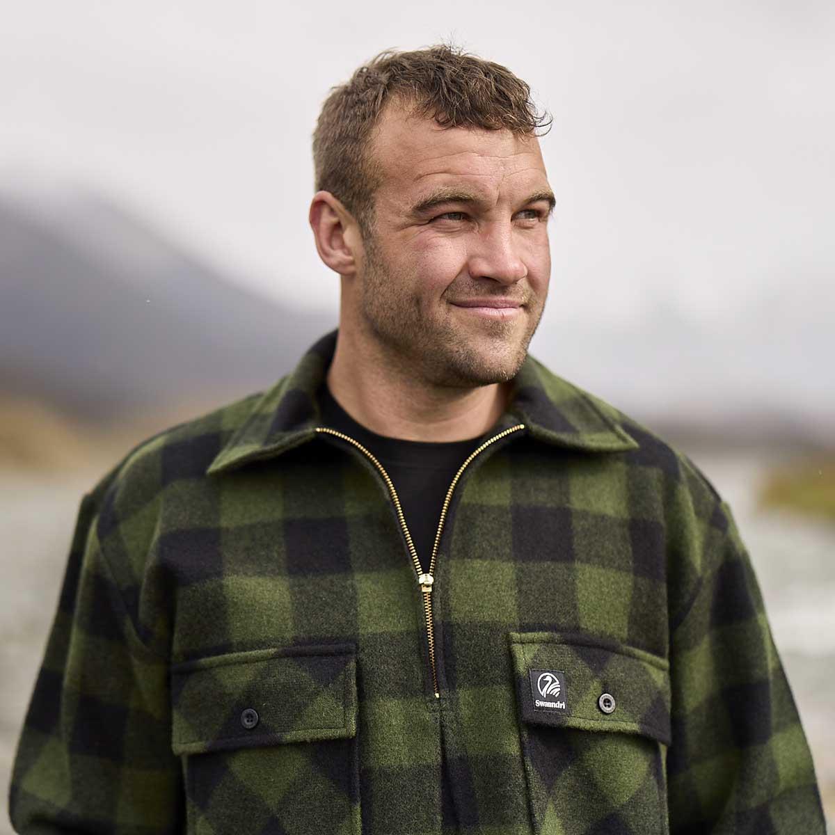 Olive/Black Swanndri Mens Ranger Quarter Zip Bushshirt Detail