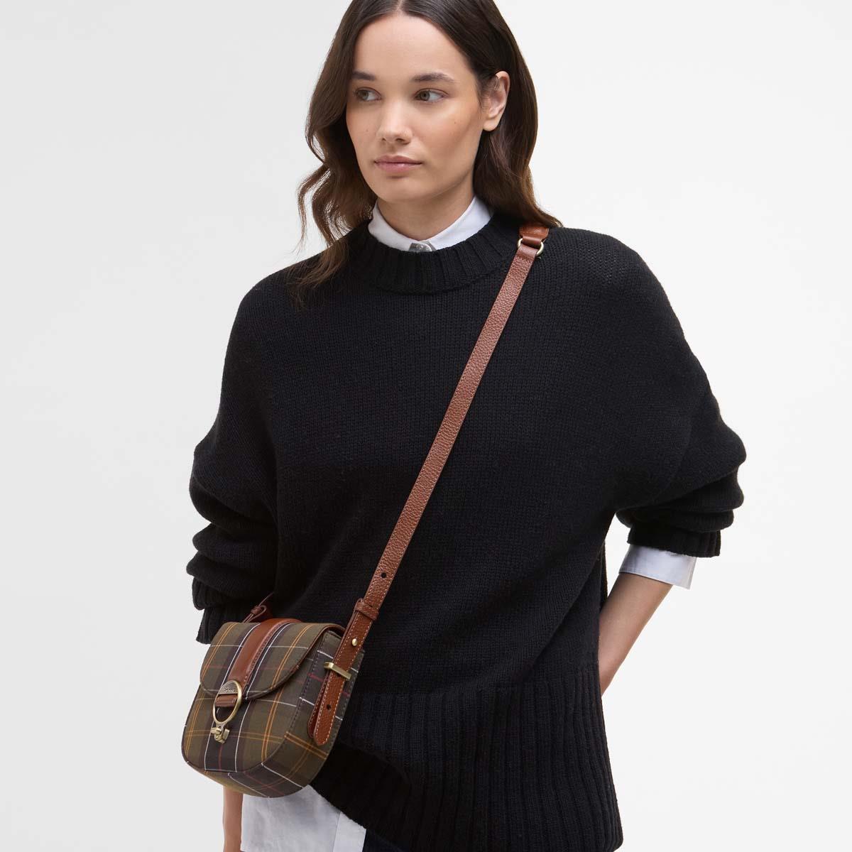 Classic Tartan Barbour Womens Elm Tartan Crossbody Bag On Model