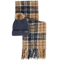 Barbour Womens Saltburn Beanie & Tartan Scarf Set