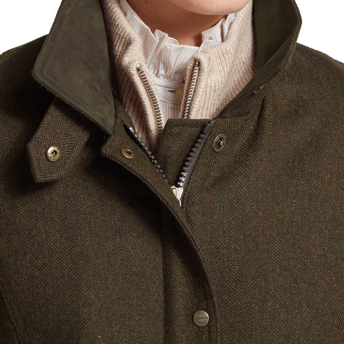 Dark Loden Herr Schoffel Womens Murra Tweed Coat Collar