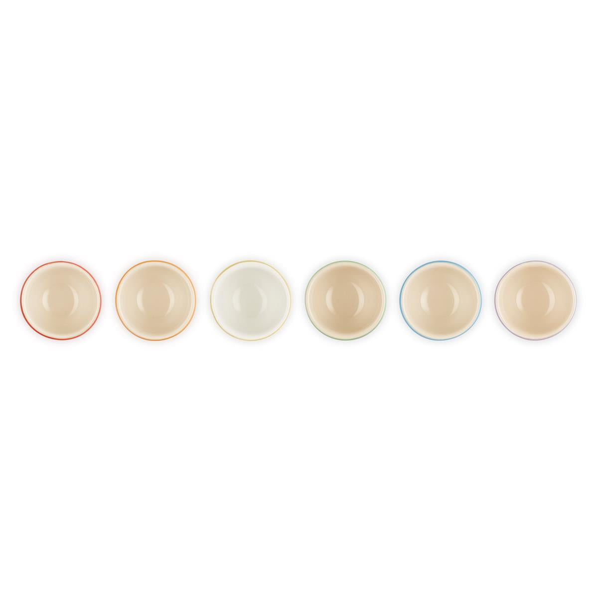 Le Creuset Stoneware Set of 6 Rainbow Egg Cups Top View