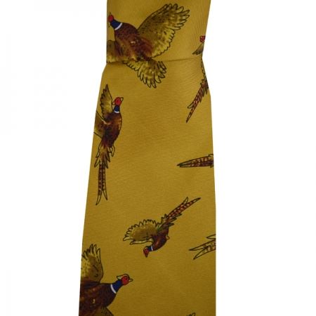 Soprano Mustard Yellow & Pheasant Print Silk Tie