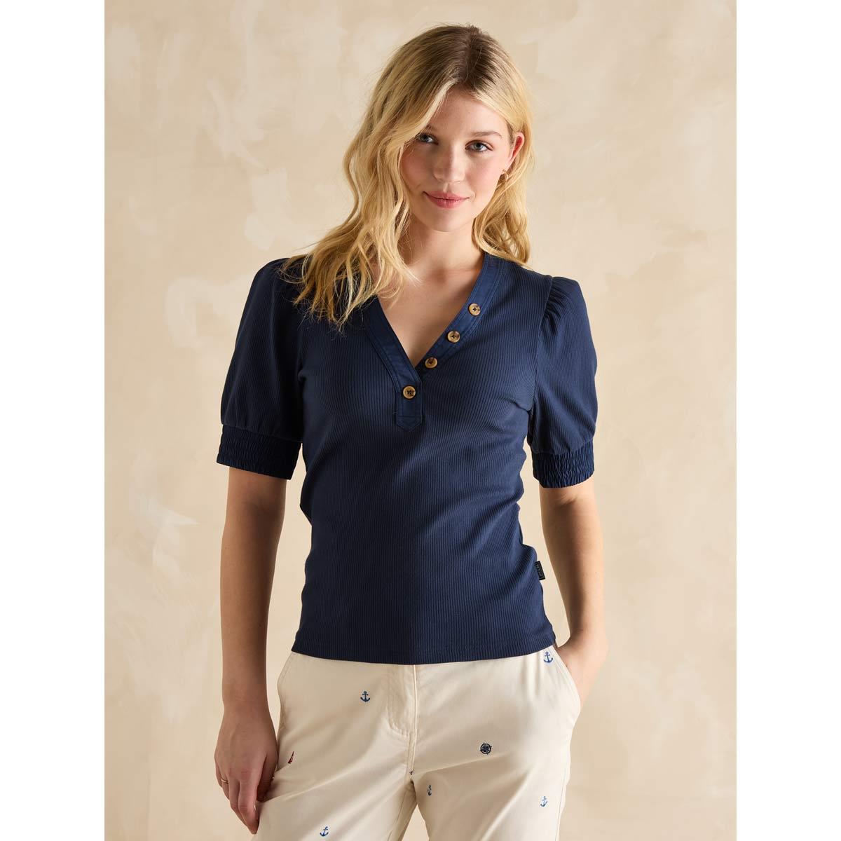 Joules Womens Tabitha V-Neck Ribbed Top