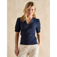 Navy Joules Womens Tabitha Ribbed Top On Model