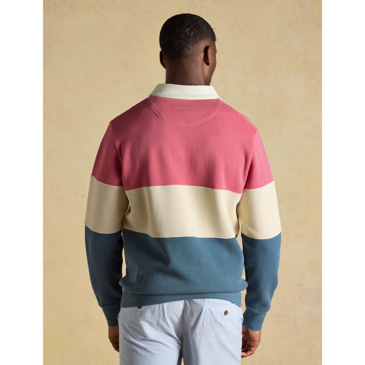 Blue/Pink Joules Mens French Rib Rugby Shirt Back