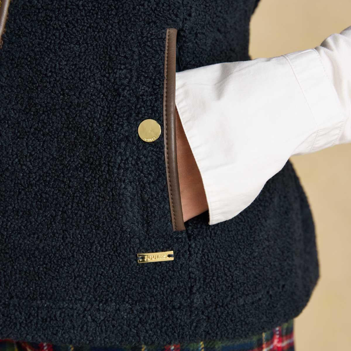 Navy Joules Womens Borg Heritage Fleece Gilet Pocket