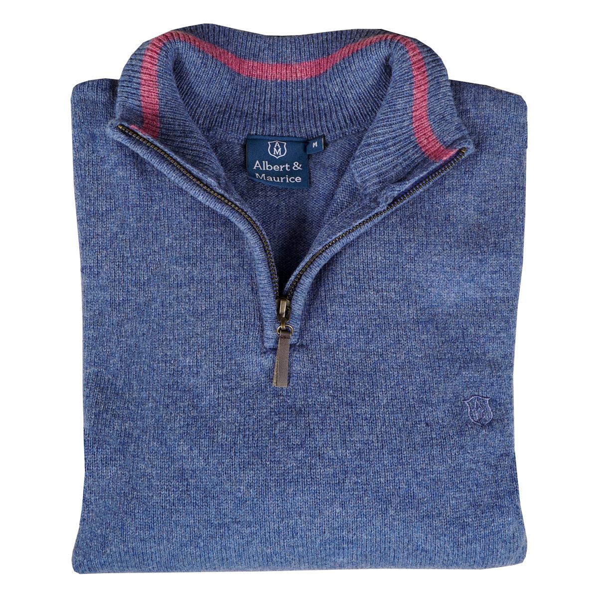 Albert and Maurice Netherton Saphire Blue Lambswool Zip Neck Jumper