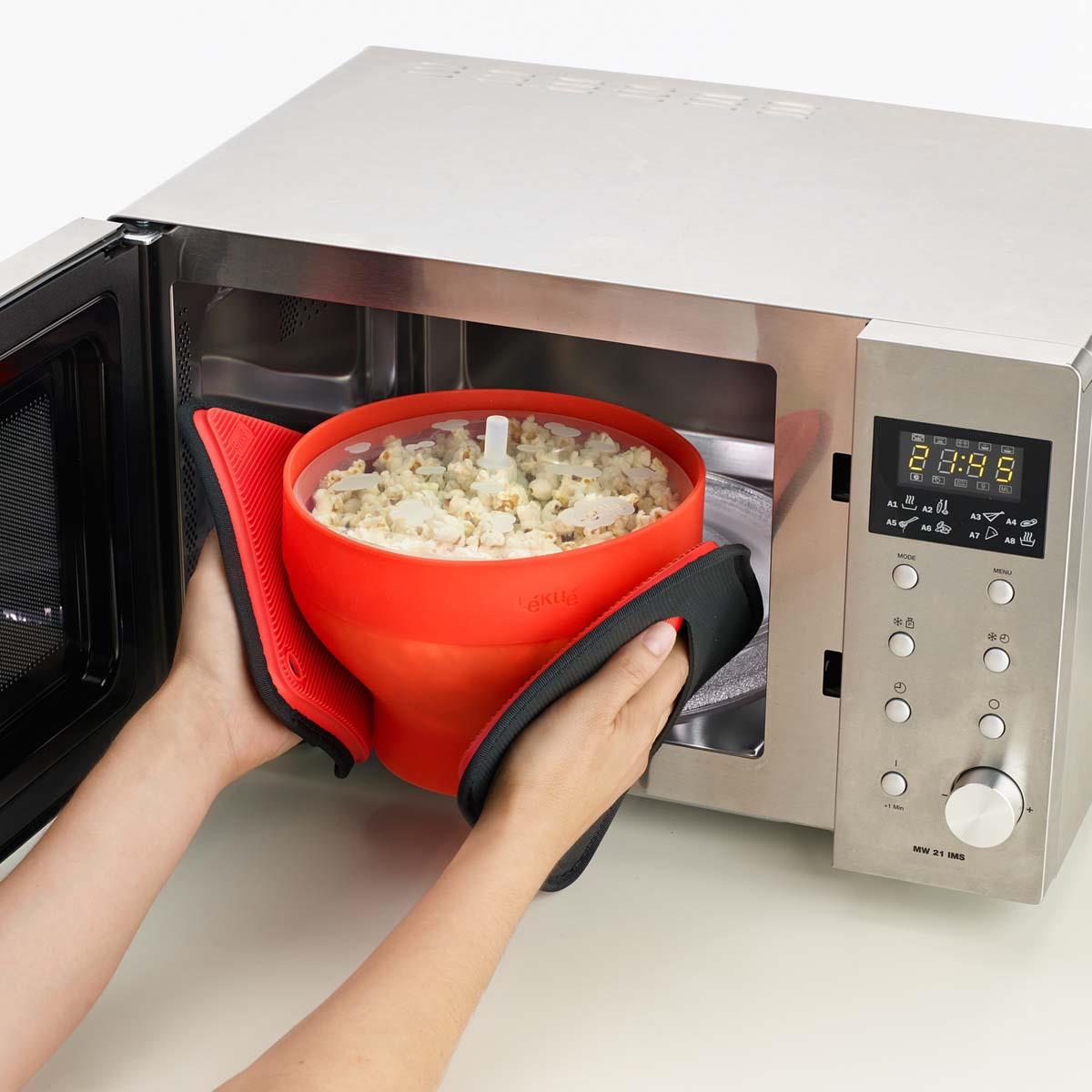 Lekue Microwave Popcorn Maker Taking Out Of Microwave