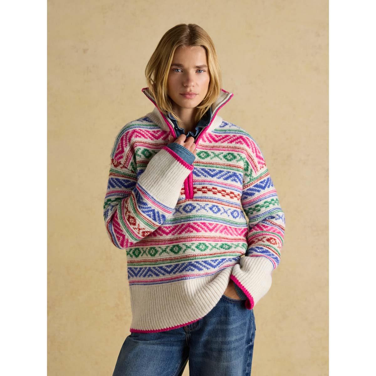 Joules Womens Allaway Fairisle Quarter Zip Jumper