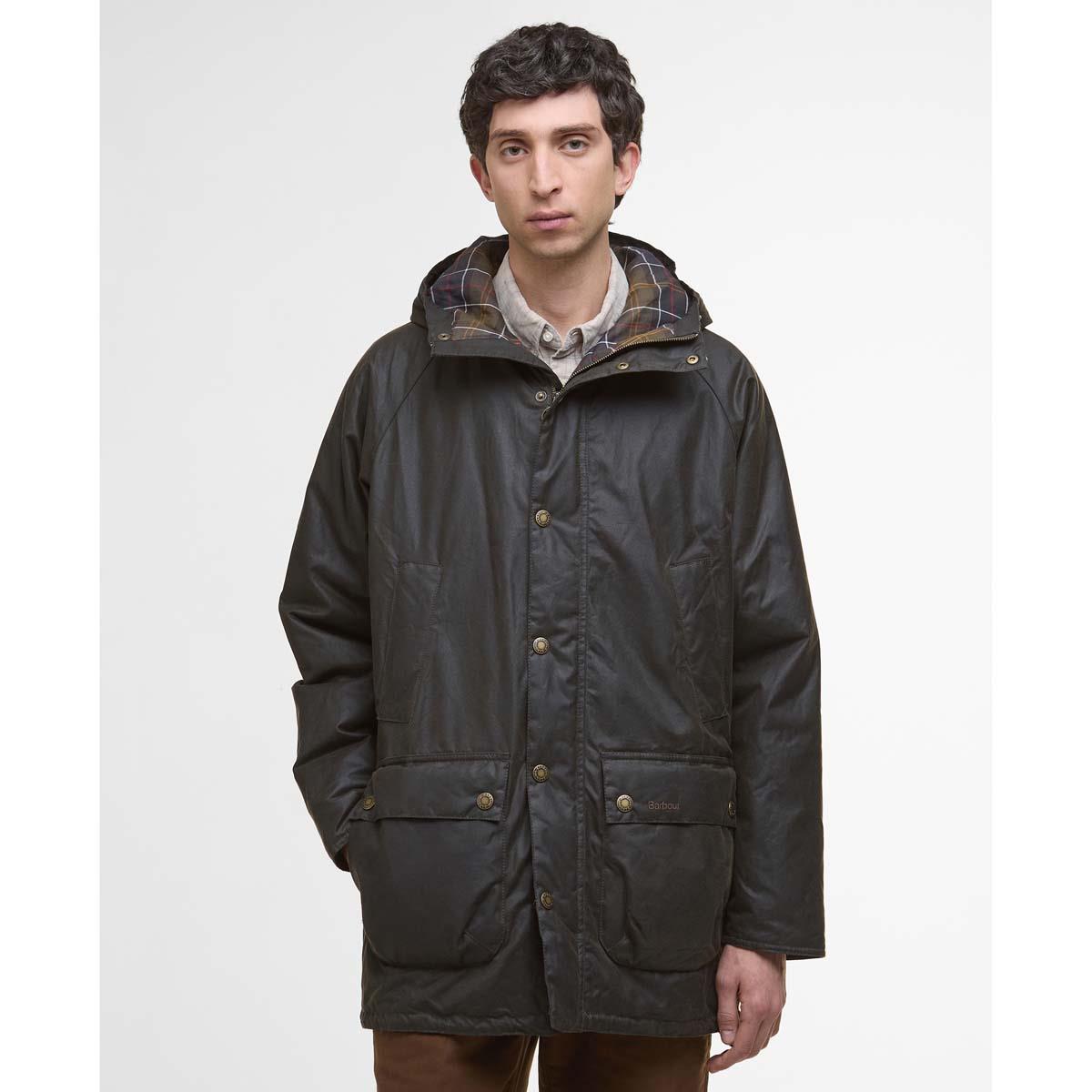 Olive Barbour Mens Bedale Wax Parka Front