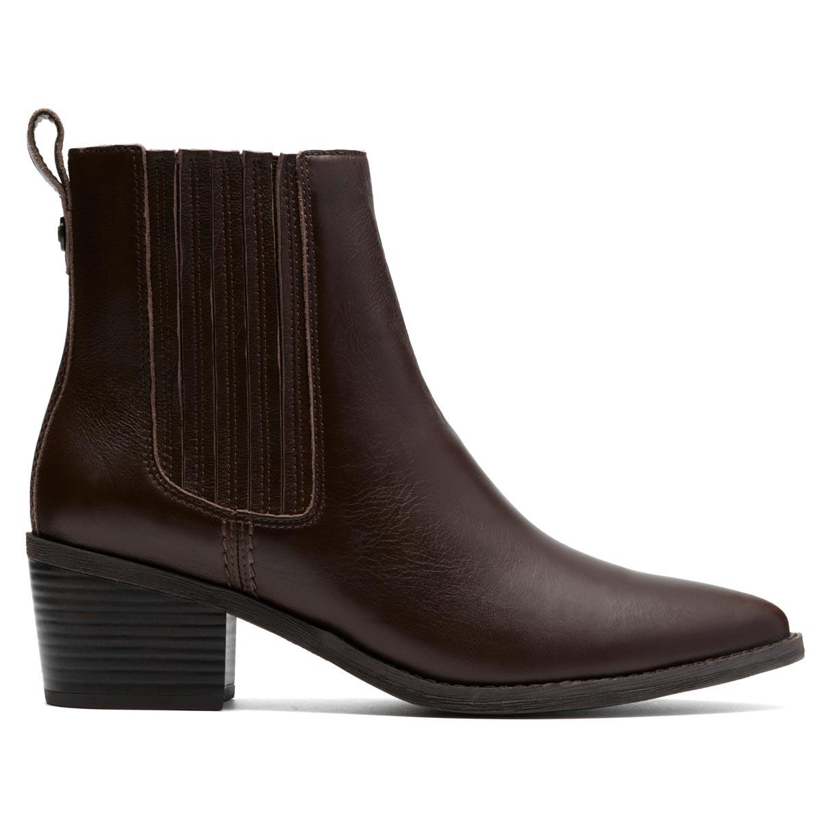 Brown Leather Clarks Womens Morzine Top Chelsea Boots Side