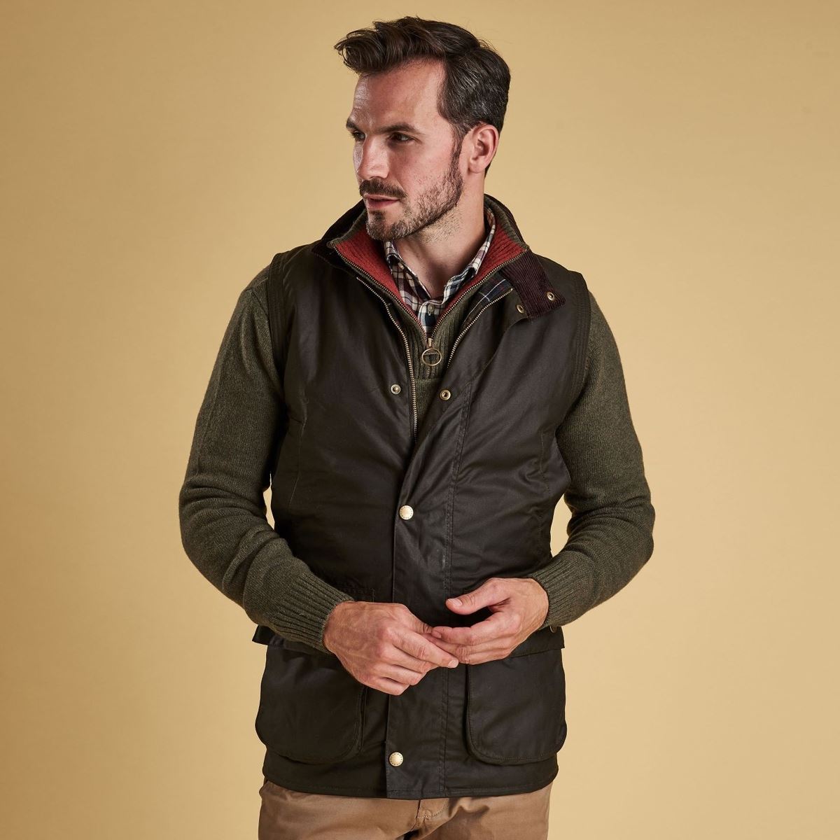 Olive Barbour Mens Westmorland Waistcoat On Model