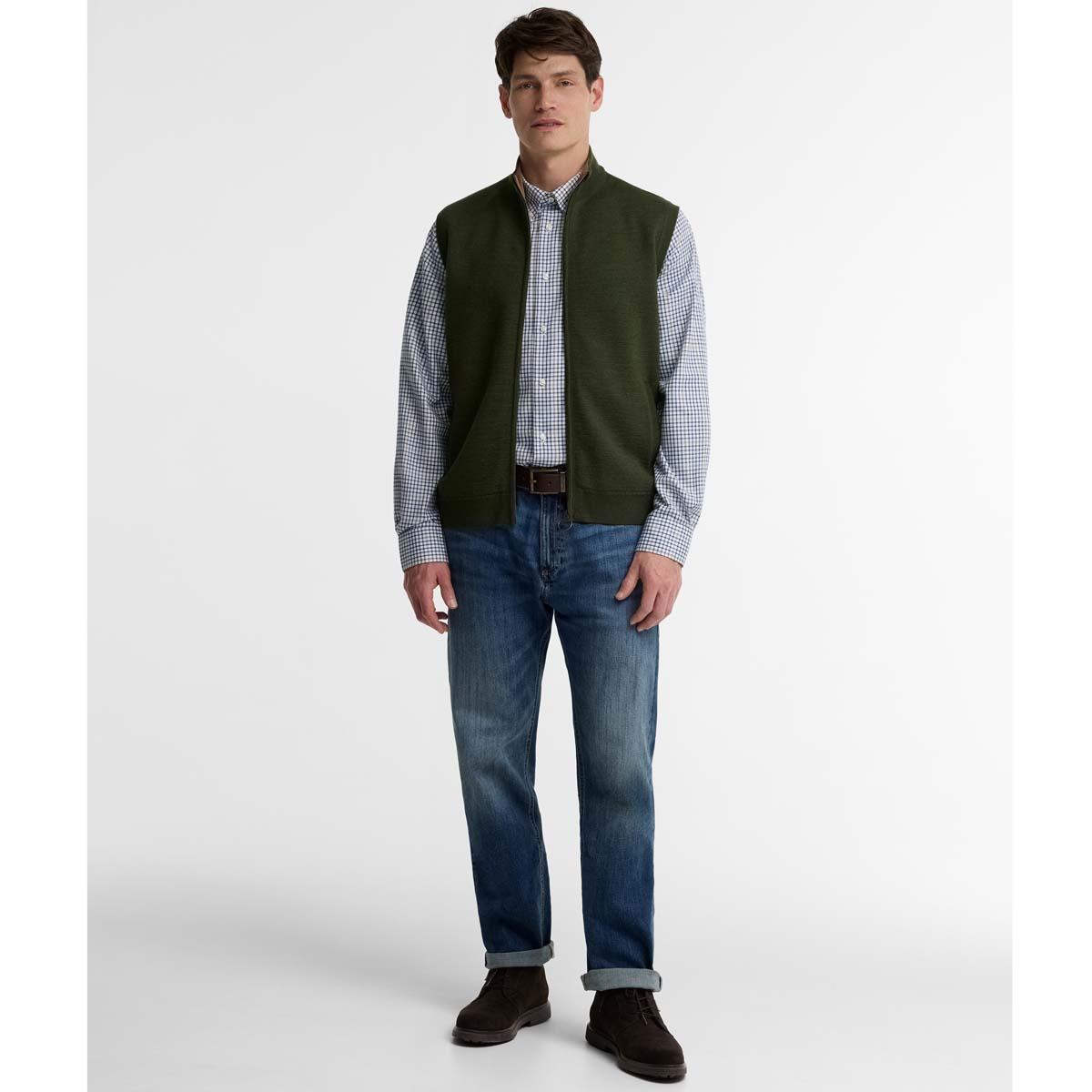 Olive Barbour Mens Marcus Knitted Gilet On Model