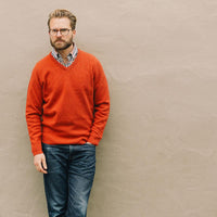 Albert and Maurice Mens Eastnor V Neck Jumper Copper lifestyle