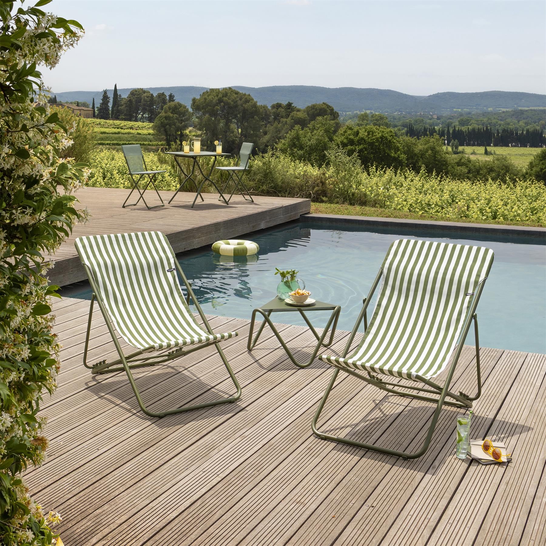 Moss Lafuma Maxi Transat Airlon Folding Stripe Deck Chair