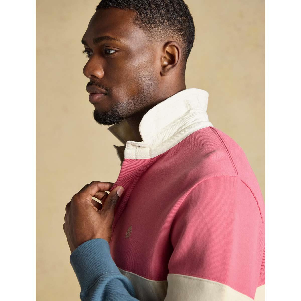 Blue/Pink Joules Mens French Rib Rugby Shirt Collar Detail
