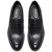 Black Leather Clarks Mens Brandon Step Shoe Top