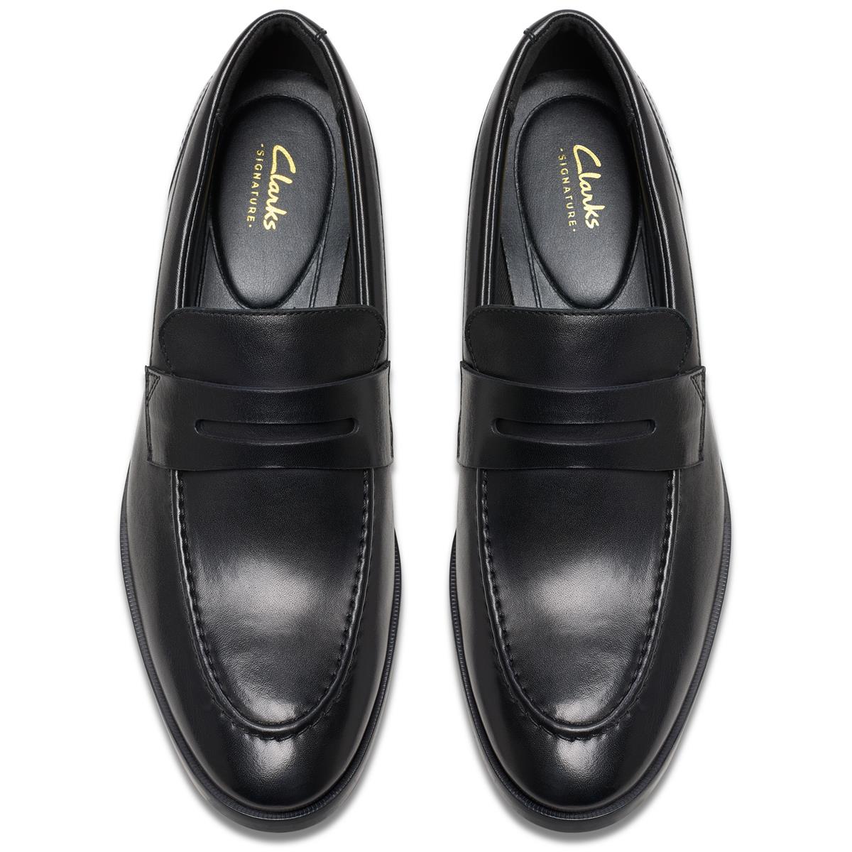 Black Leather Clarks Mens Brandon Step Shoe Top