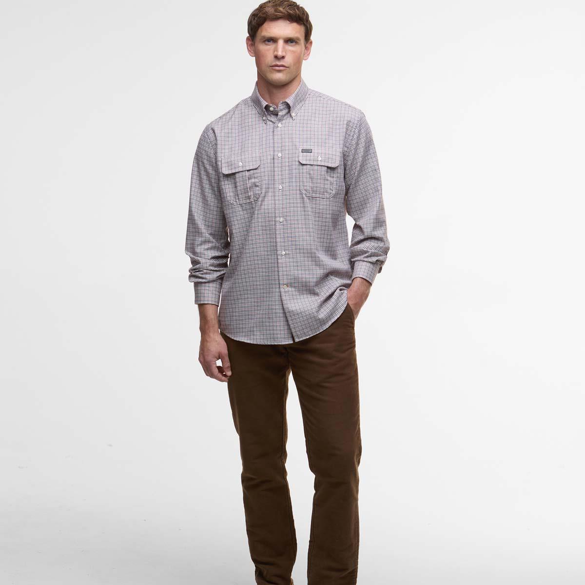 Fired Brick Barbour Mens Fenn Regular Thermo Weave Gingham Shirt model