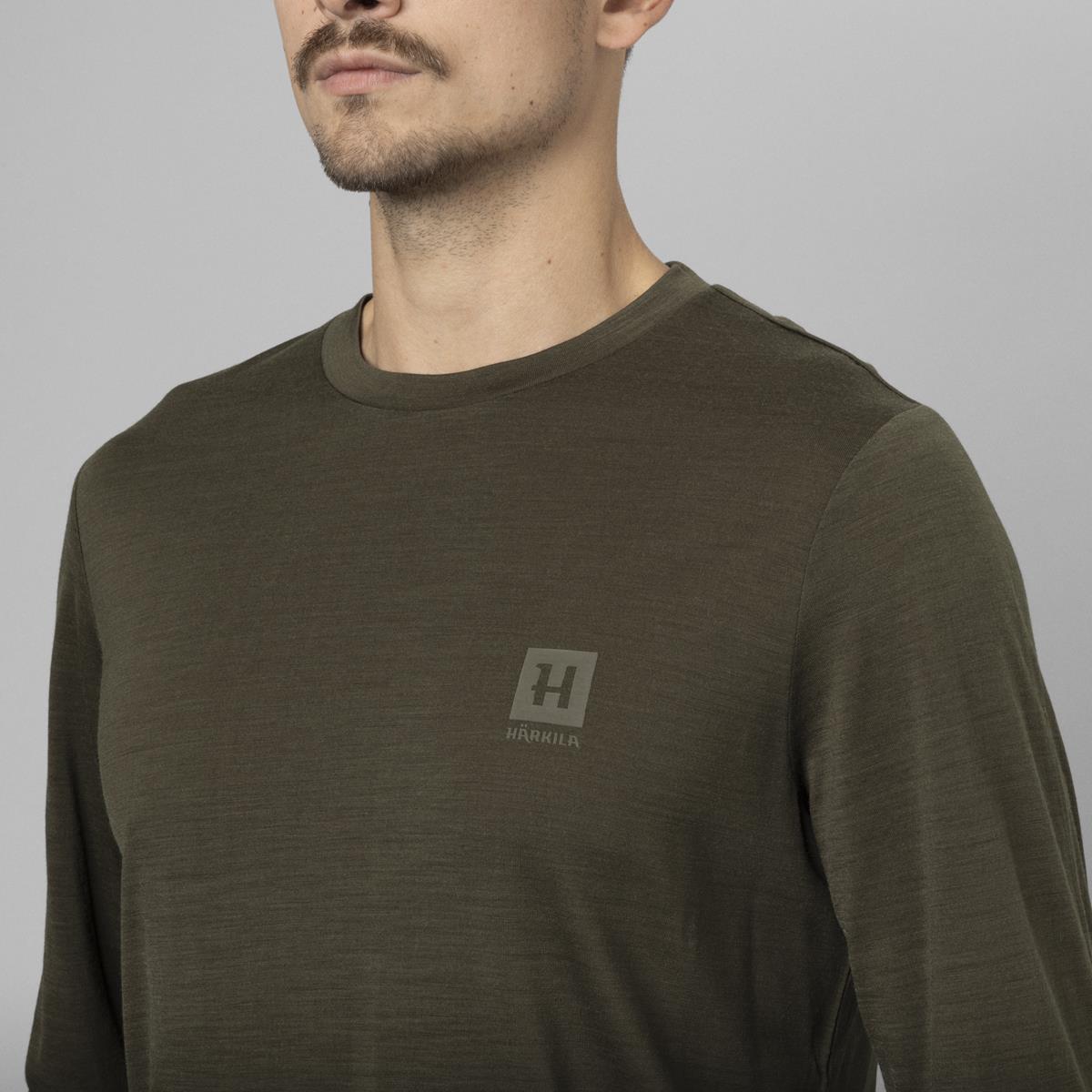 Willow Green Harkila Mens Base All Season Long Sleeve T-shirt On Model